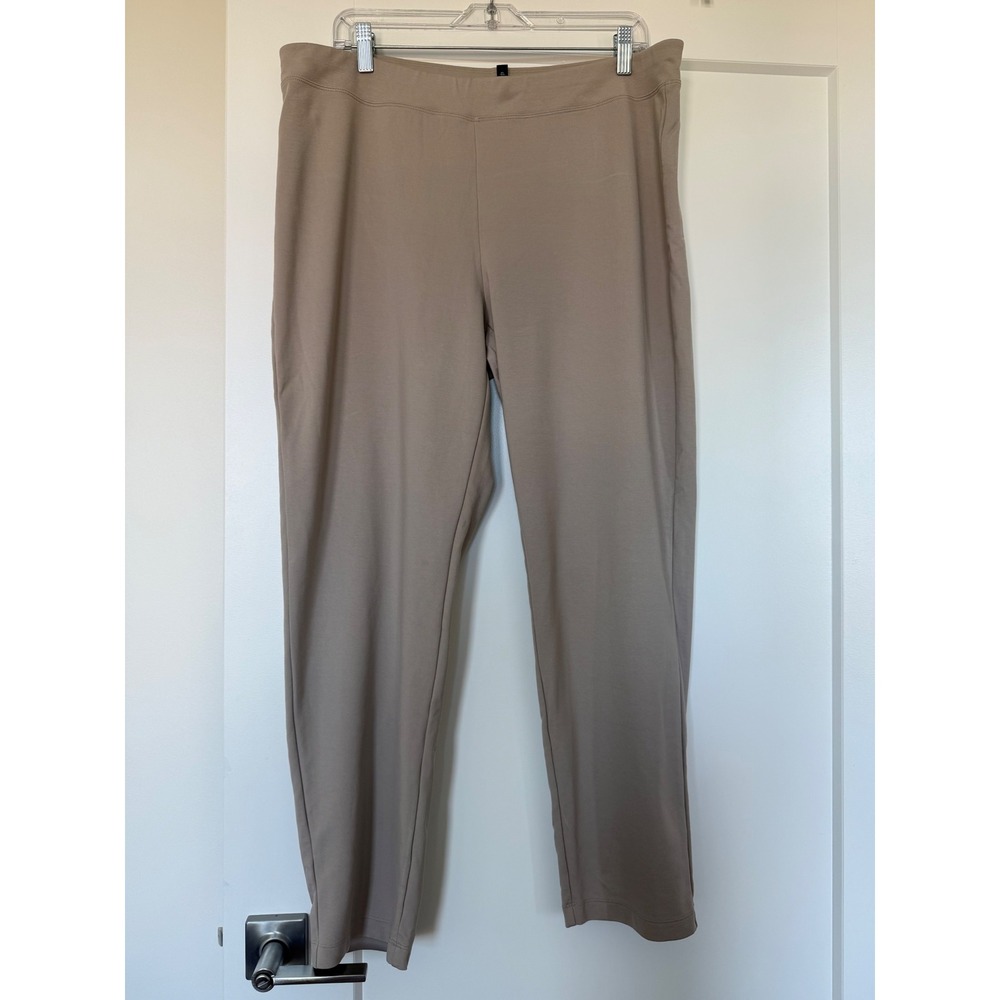 Eileen Fisher Womens XL Tan Beige Stretch Jersey Pull On Ankle Pants Tapered Leg